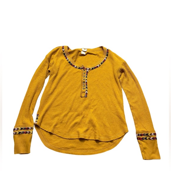 We The Free rainbow Thermal Henley Top In Mustard Sz Small Braid Boho Trim H - Picture 2 of 8